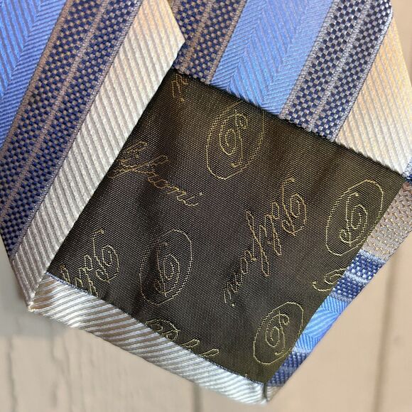 Men's Polifroni Milano Blue Navy Blue Stripe 100% Silk Neck Tie Necktie (KC) - Picture 3 of 4